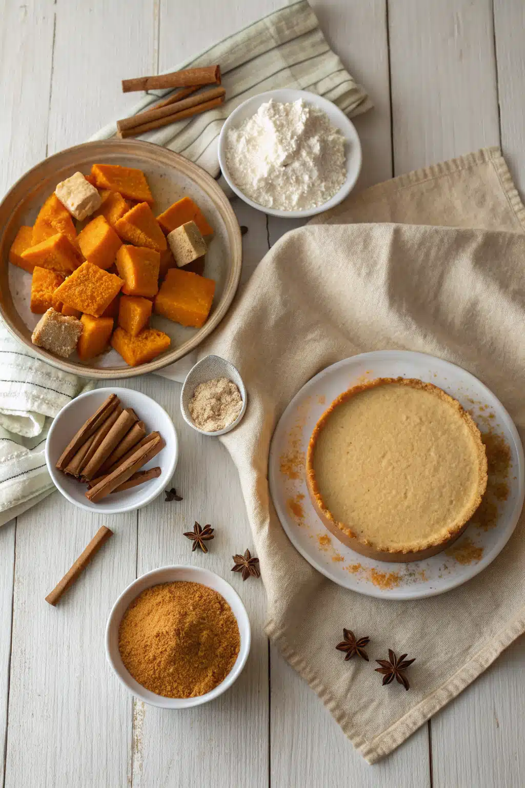 Pumpkin Cheesecake Cake beautifully presented from an overhead angle