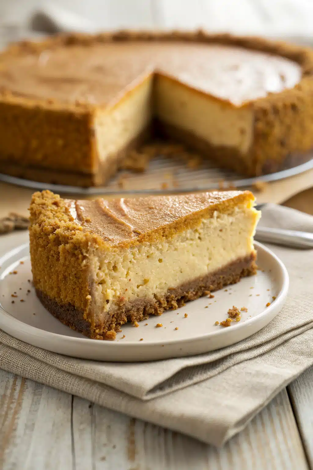 Pumpkin Cheesecake Cake slice on plate showing perfect texture and swirl pattern