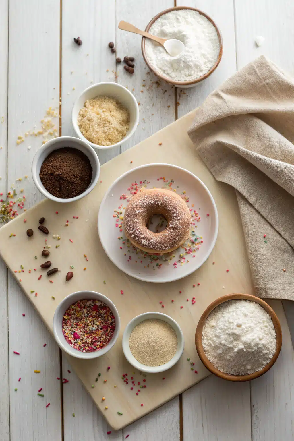 Donut Cake Recipe beautifully presented from an overhead angle