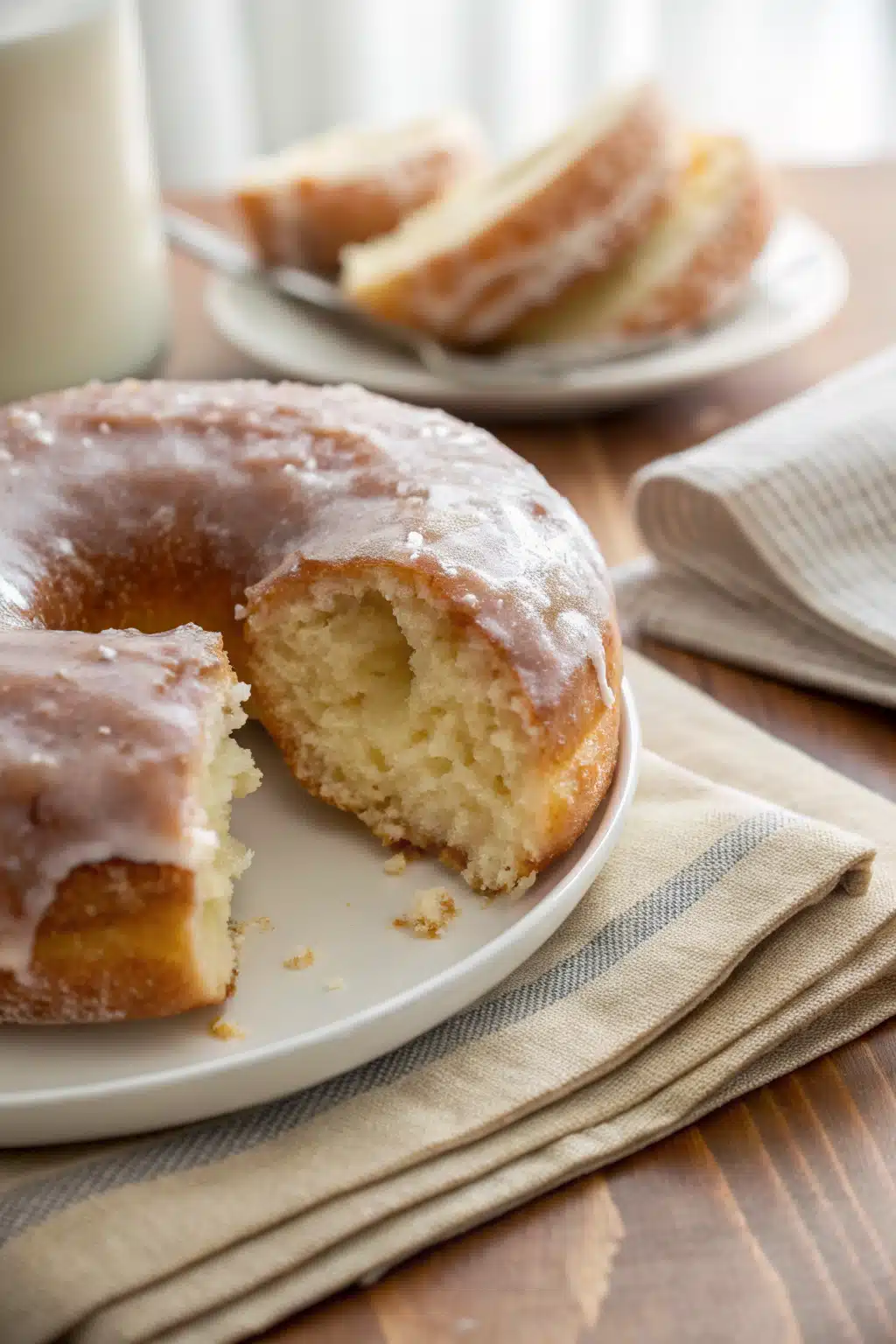Donut Cake Recipe slice on plate showing perfect texture and swirl pattern