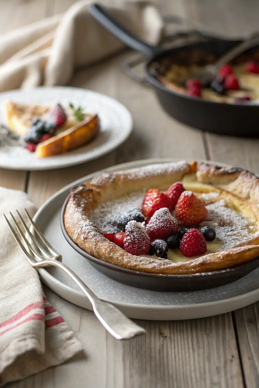 Easy Dutch Baby ingredients organized and measured on kitchen counter