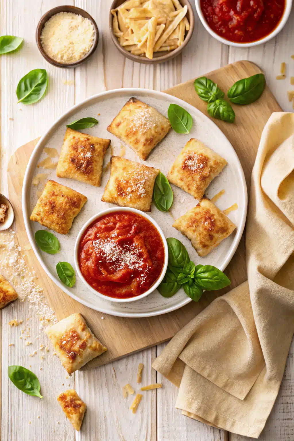 Air Fryer Pizza Rolls beautifully presented from an overhead angle