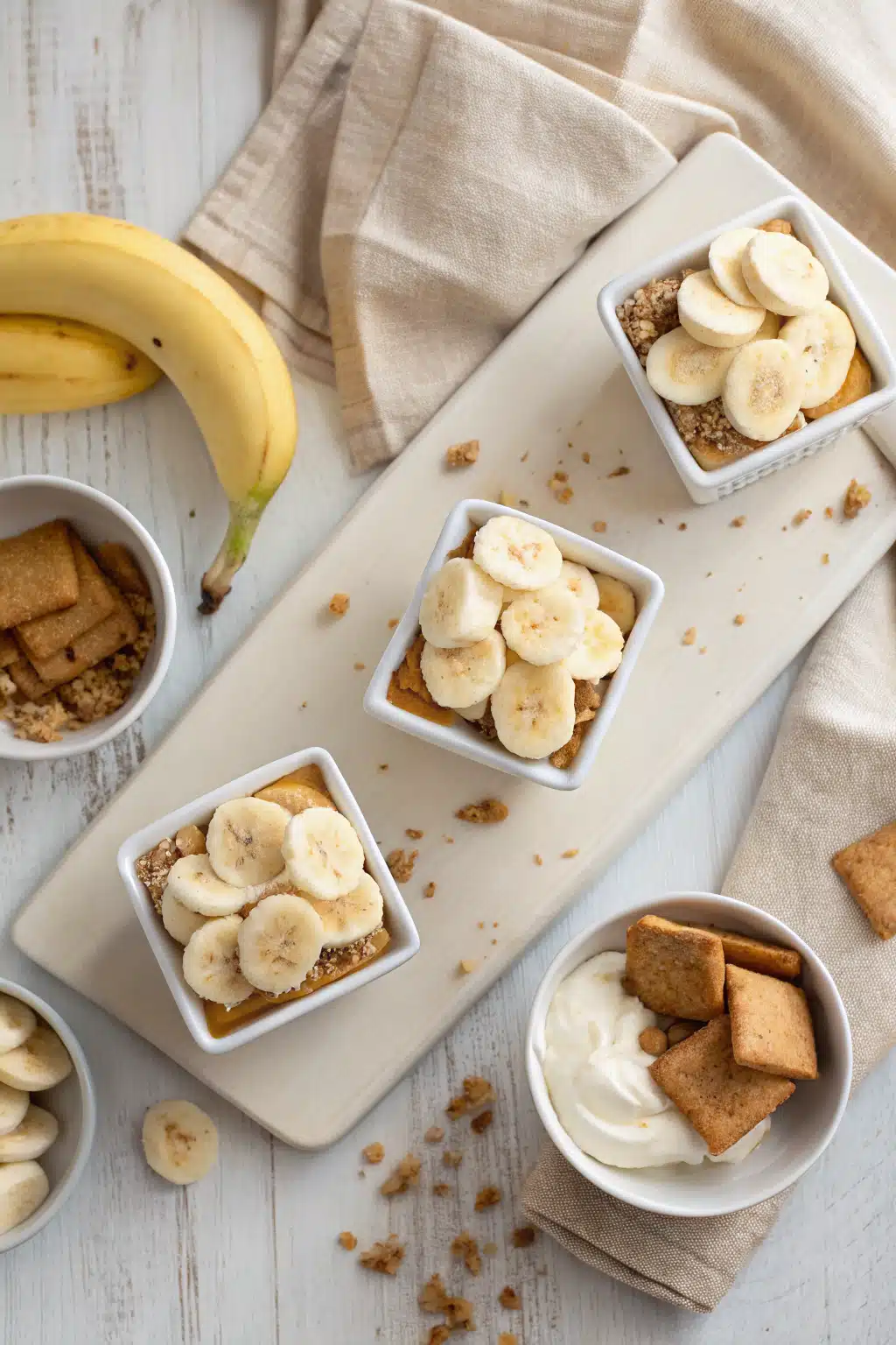 Banana Cream Pie Squares beautifully presented from an overhead angle