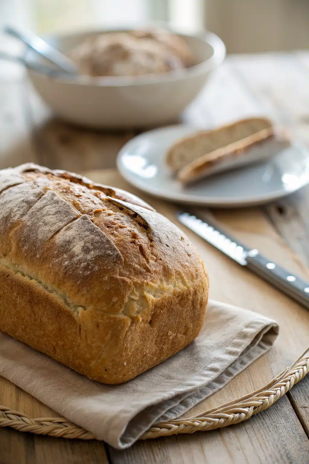 Simple Homemade Bread ingredients organized and measured on kitchen counter