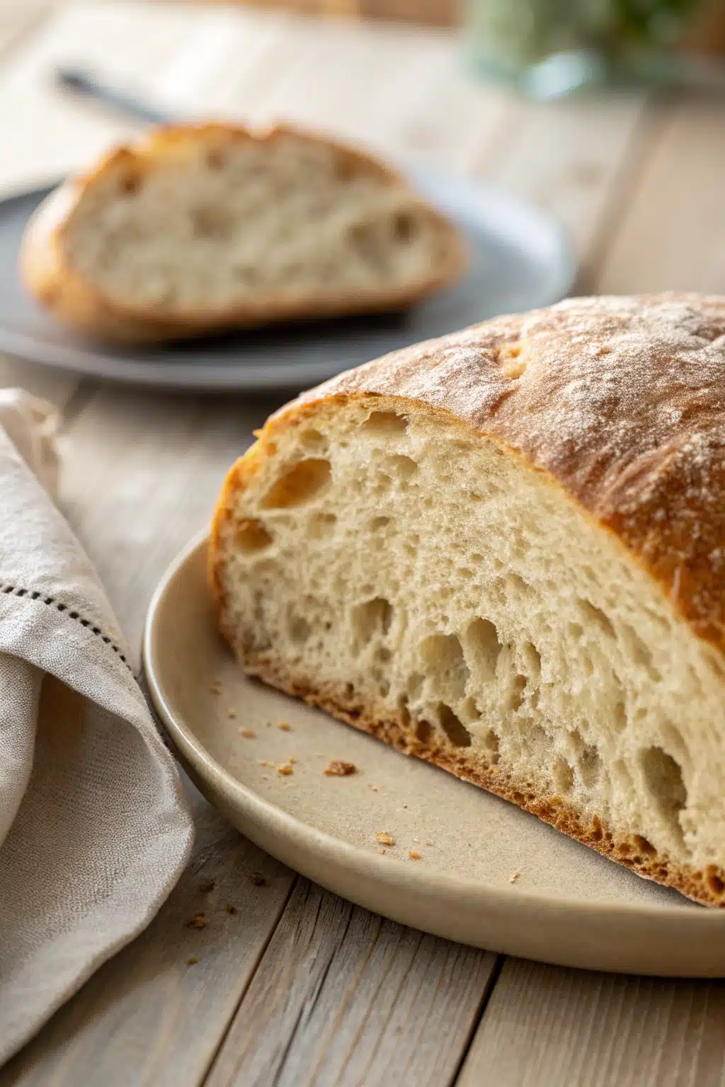 Simple Homemade Bread slice on plate showing perfect texture and swirl pattern