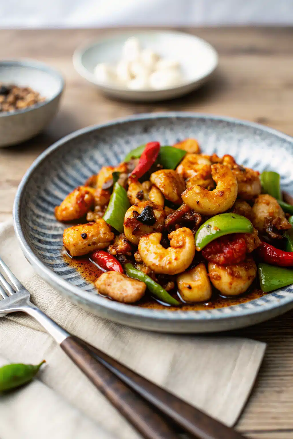 Keto Cashew Chicken ingredients organized and measured on kitchen counter