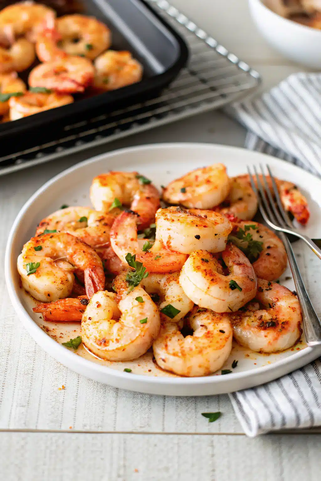 Air Fryer Shrimp ingredients organized and measured on kitchen counter