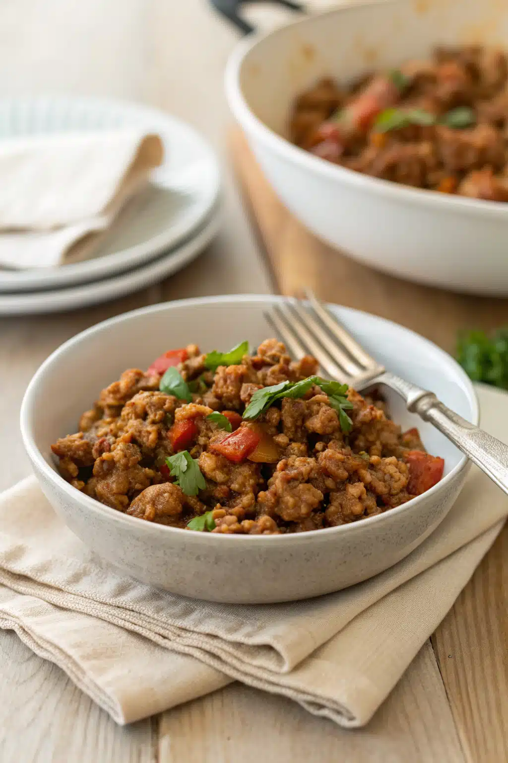 Ground Turkey Picadillo ingredients organized and measured on kitchen counter