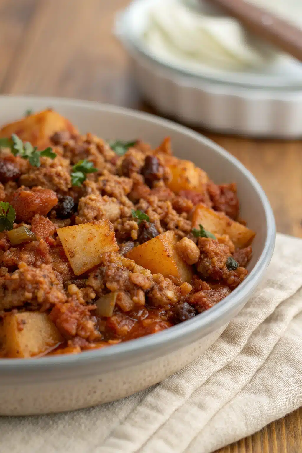 Ground Turkey Picadillo slice on plate showing perfect texture and swirl pattern