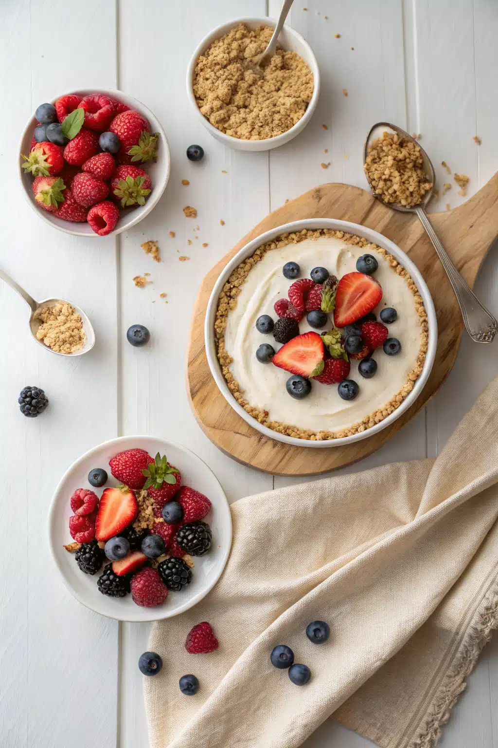 No Bake Dessert beautifully presented from an overhead angle