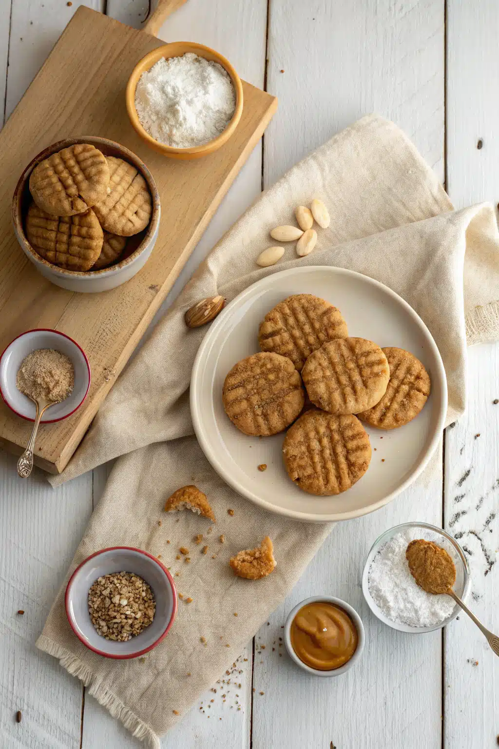 Easy Peanut Butter Cookies beautifully presented from an overhead angle