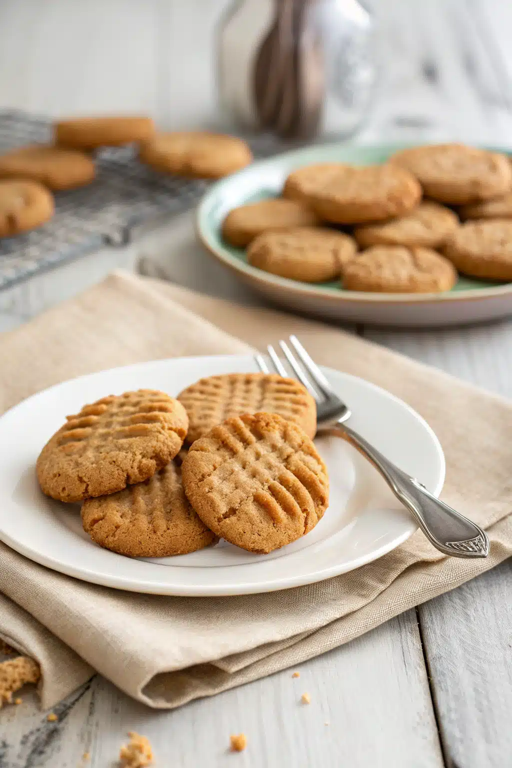 Easy Peanut Butter Cookies ingredients organized and measured on kitchen counter