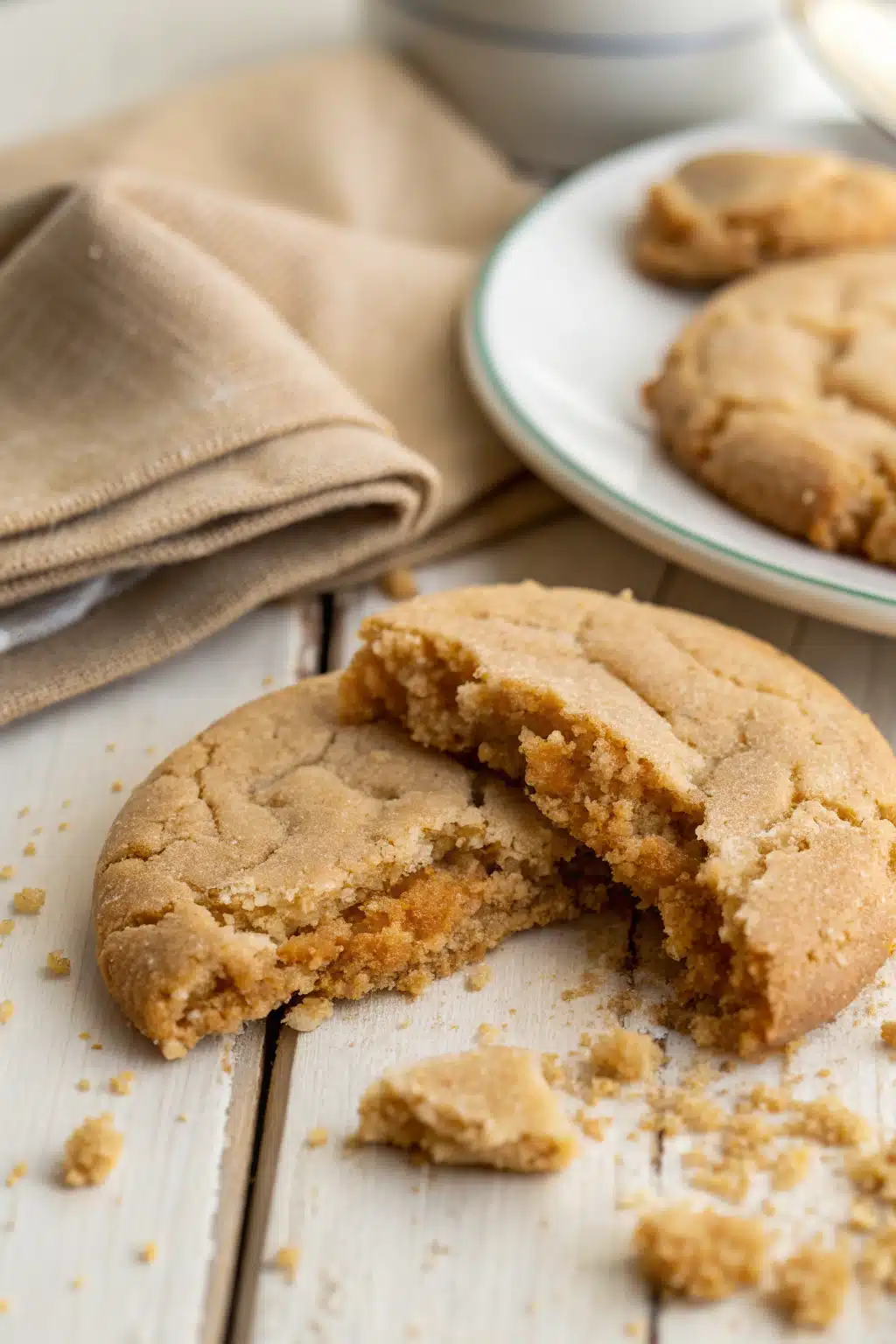 Easy Peanut Butter Cookies slice on plate showing perfect texture and swirl pattern