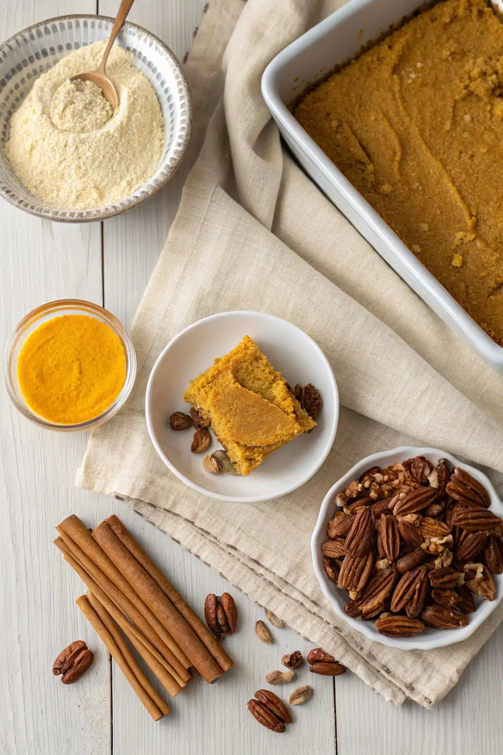 Easy Pumpkin Dump Cake beautifully presented from an overhead angle