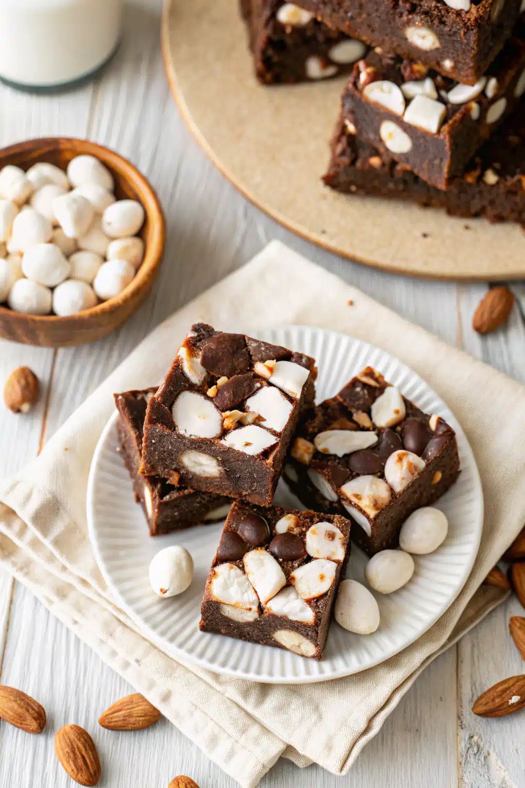 Rocky Road Fudge beautifully presented from an overhead angle