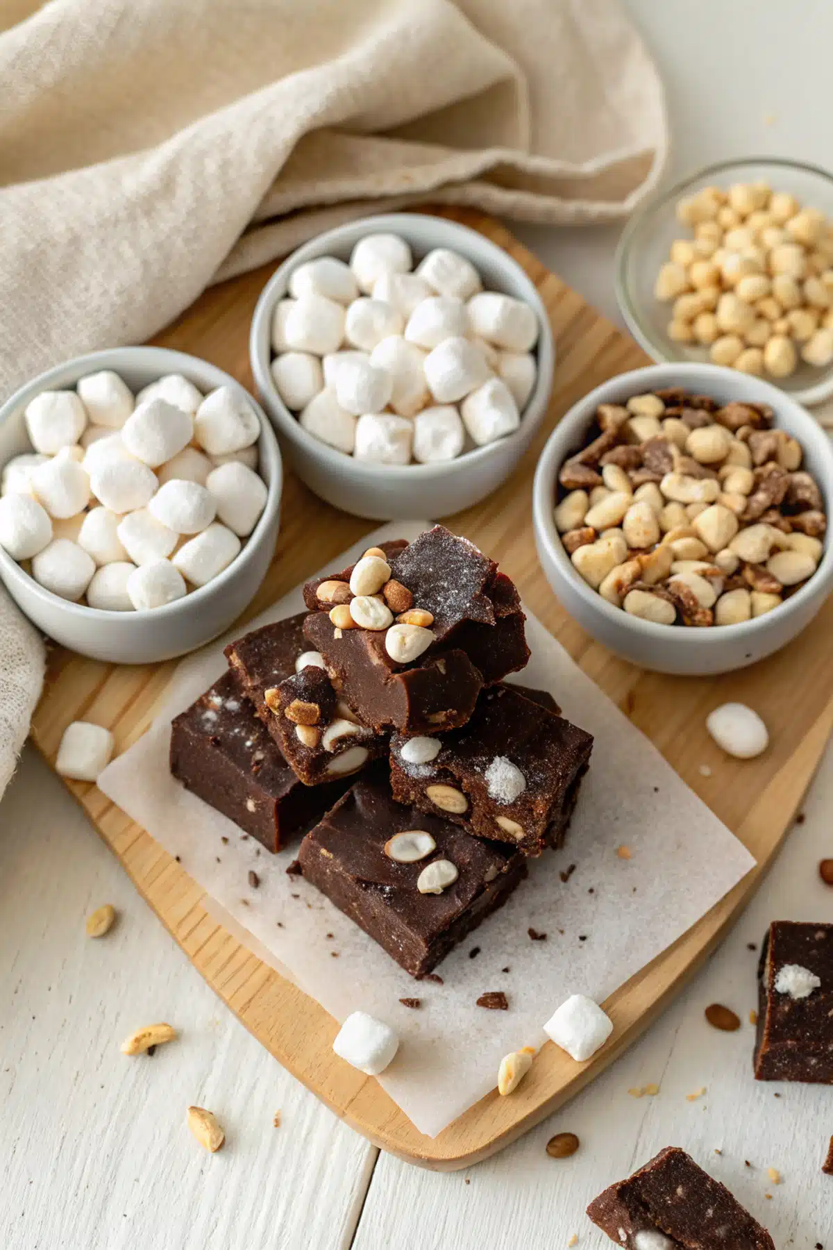 Rocky Road Fudge beautifully presented from an overhead angle