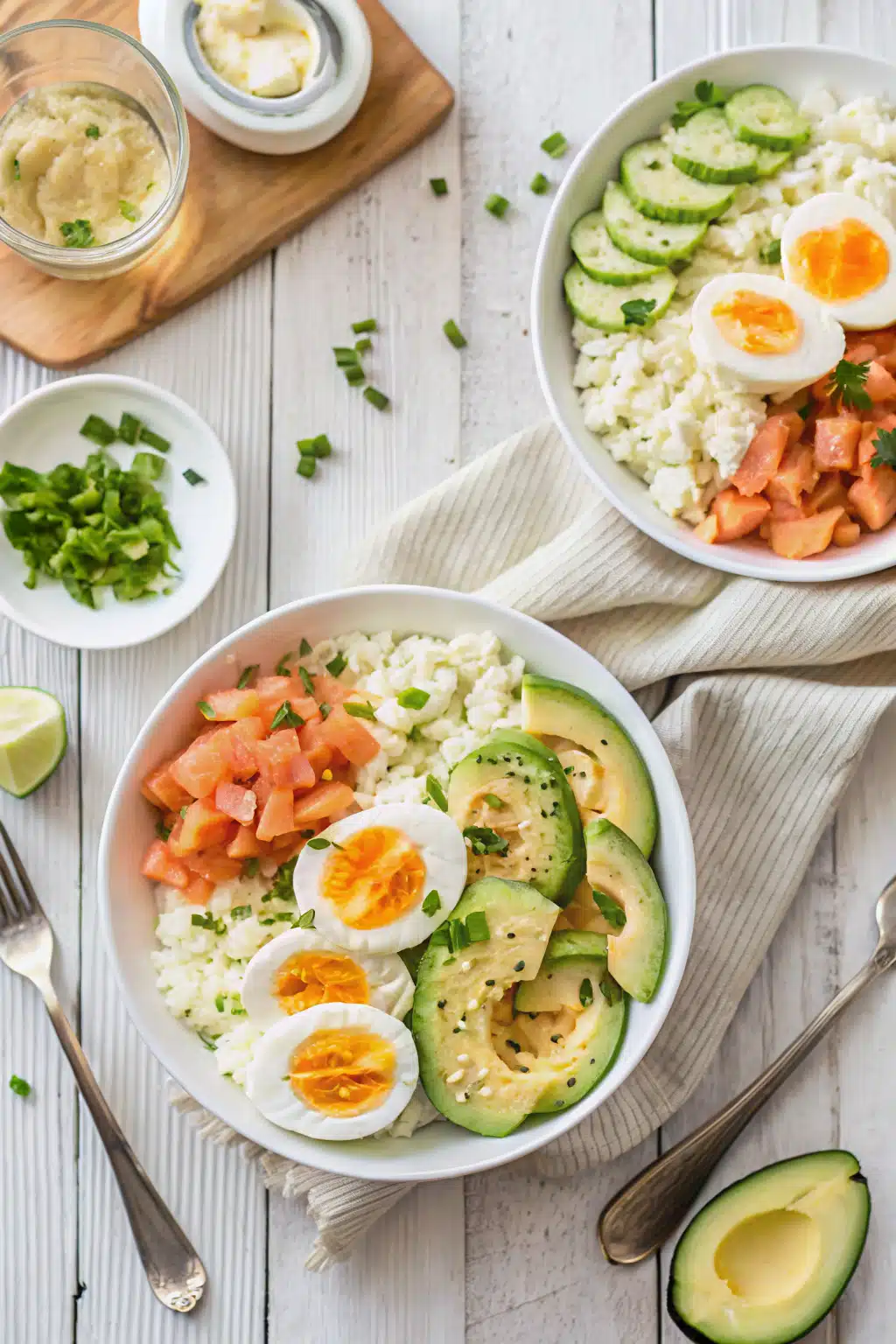 Cottage Cheese Salad beautifully presented from an overhead angle
