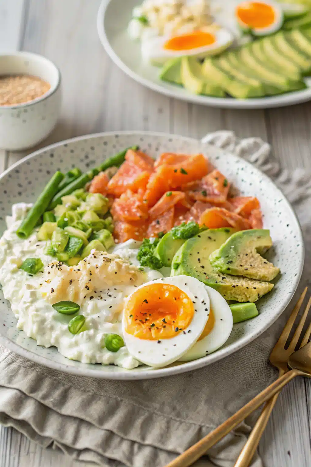Cottage Cheese Salad ingredients organized and measured on kitchen counter