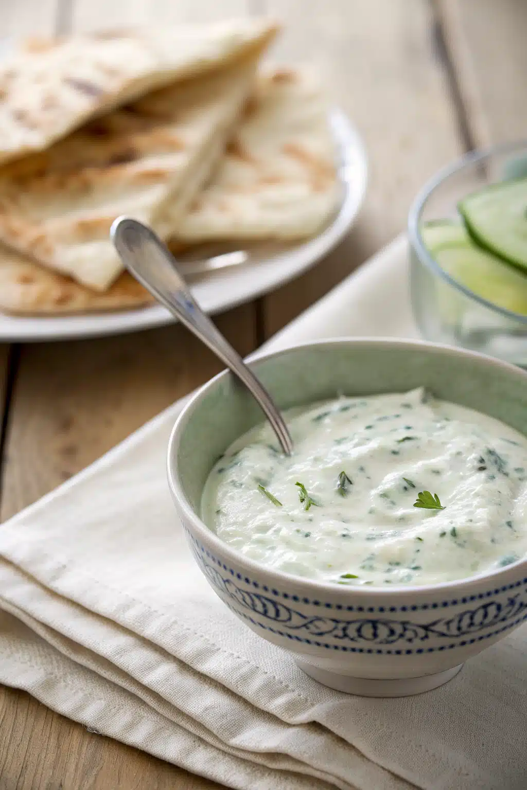 Easy Tzatziki Sauce ingredients organized and measured on kitchen counter