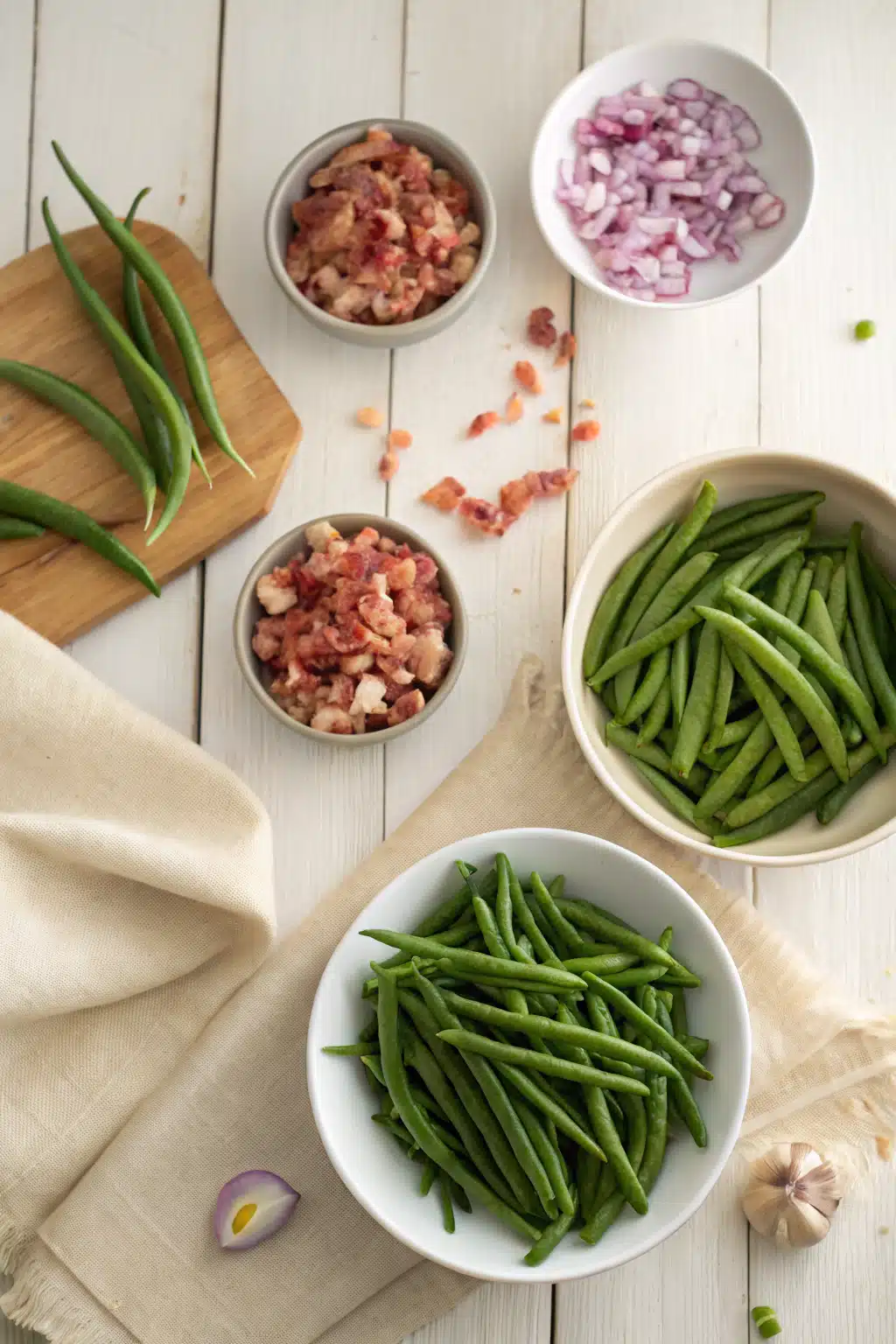 Vintage Green Beans beautifully presented from an overhead angle
