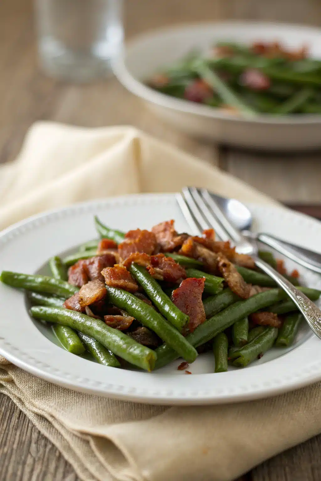 Vintage Green Beans ingredients organized and measured on kitchen counter