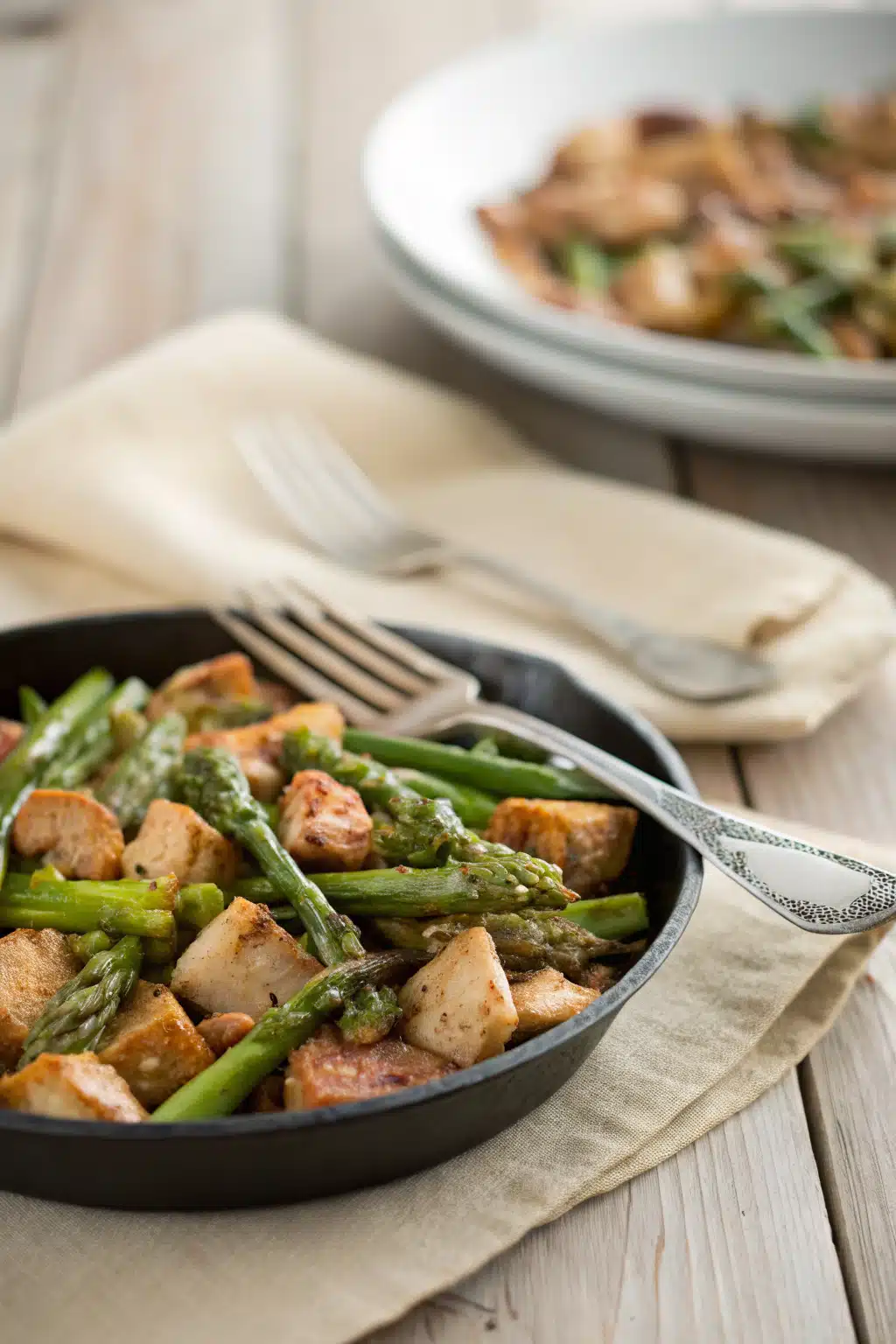 Chicken Asparagus Skillet ingredients organized and measured on kitchen counter