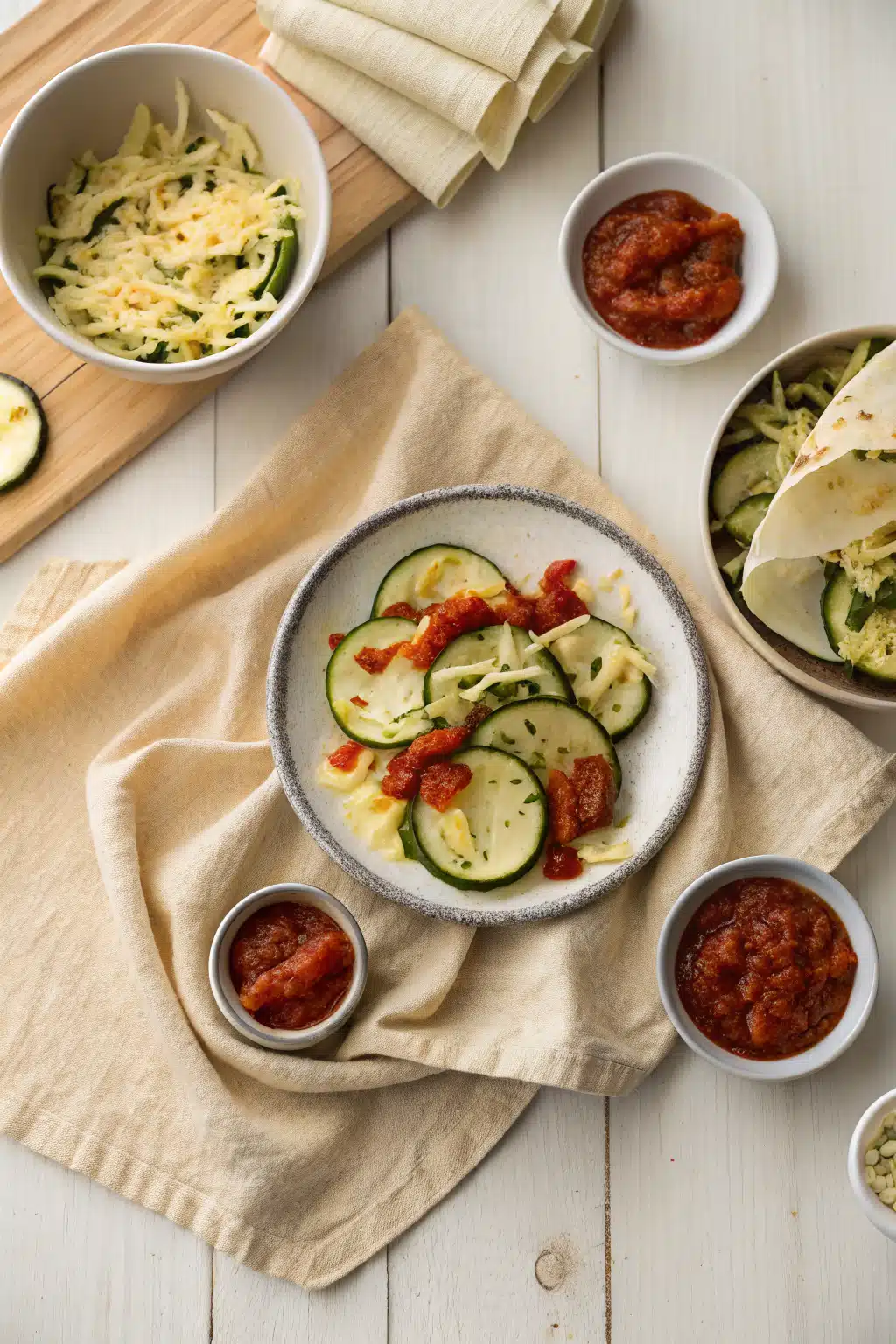 Zucchini Enchiladas Recipe beautifully presented from an overhead angle