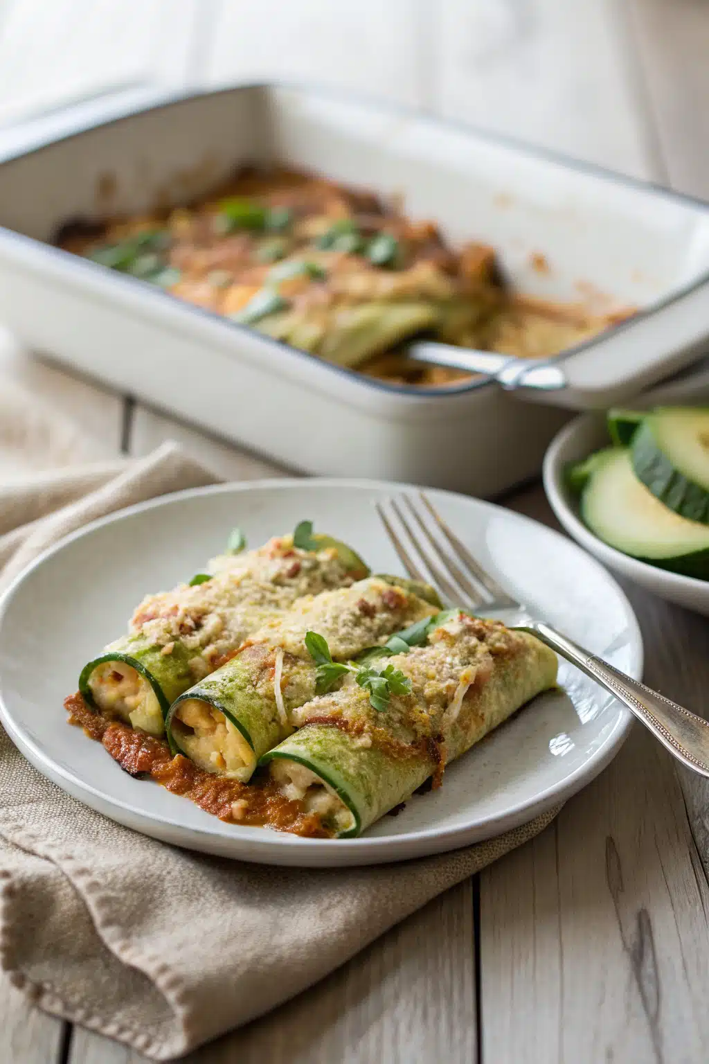 Zucchini Enchiladas Recipe ingredients organized and measured on kitchen counter