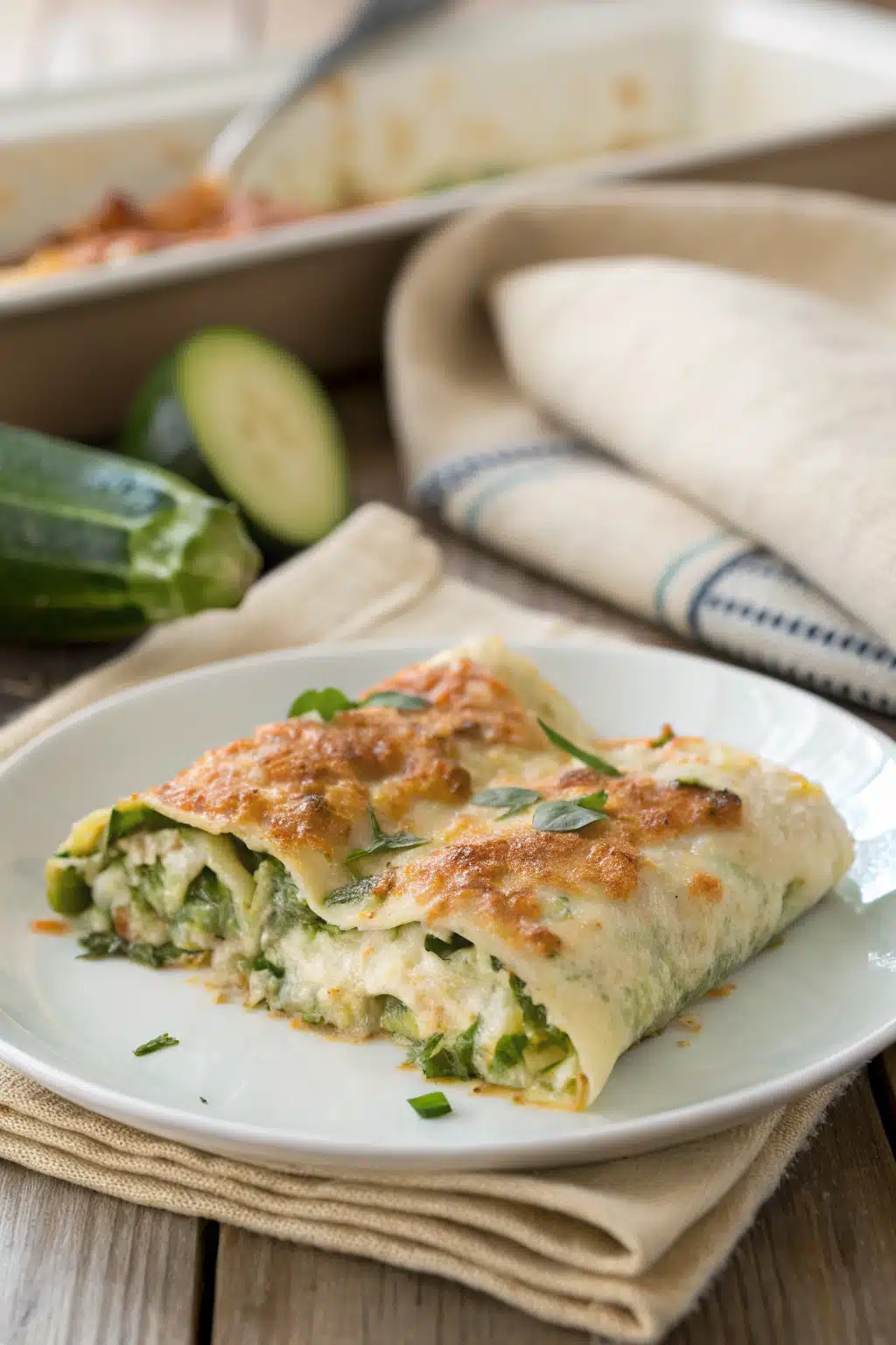Zucchini Enchiladas Recipe slice on plate showing perfect texture and swirl pattern