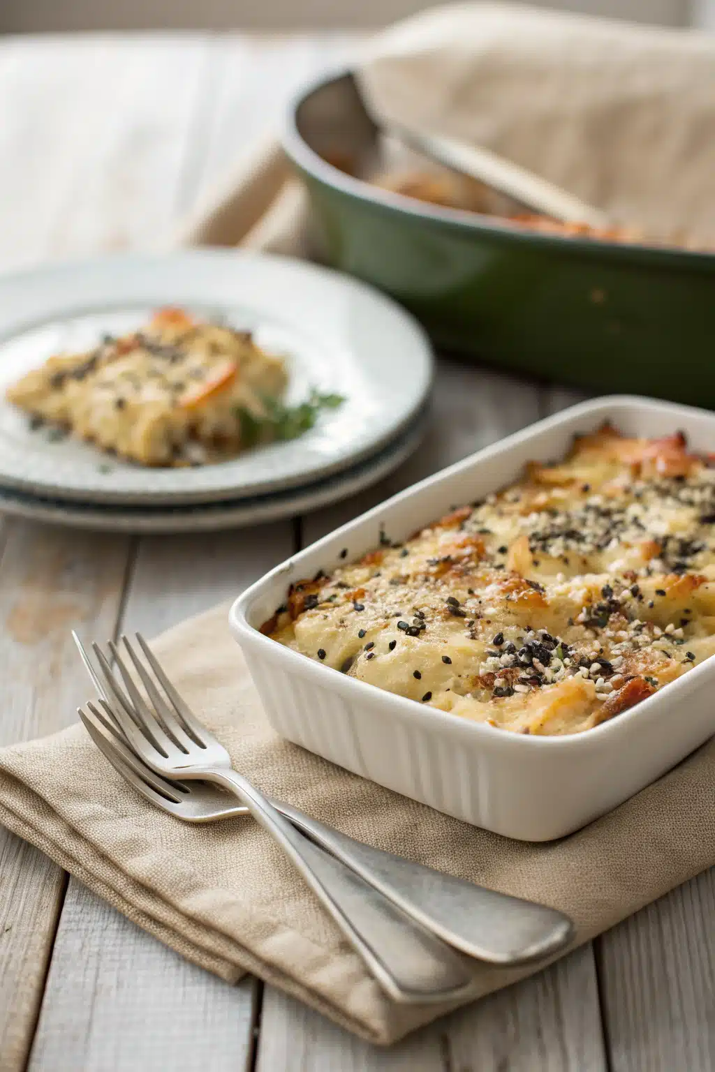 Everything Bagel Casserole ingredients organized and measured on kitchen counter