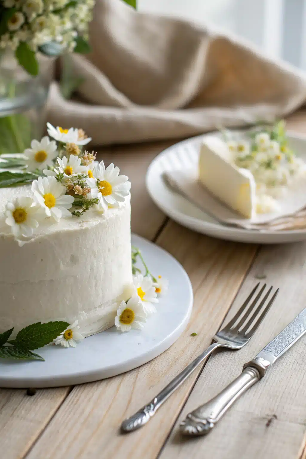 Edible Flower Cake ingredients organized and measured on kitchen counter