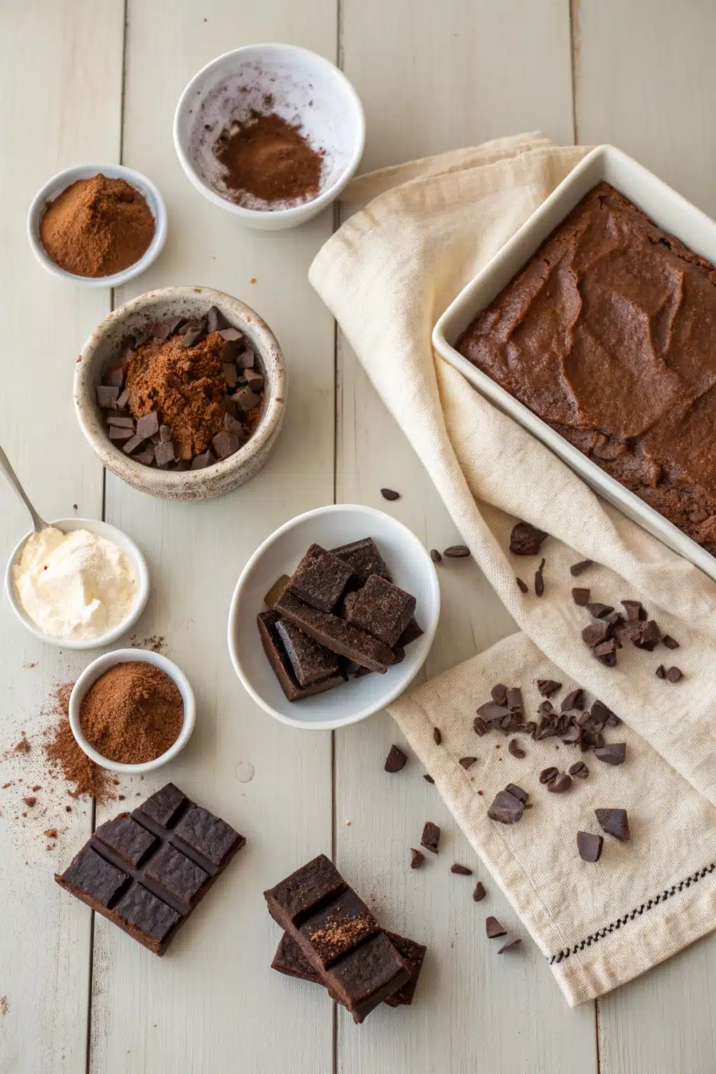 French Silk Brownies beautifully presented from an overhead angle