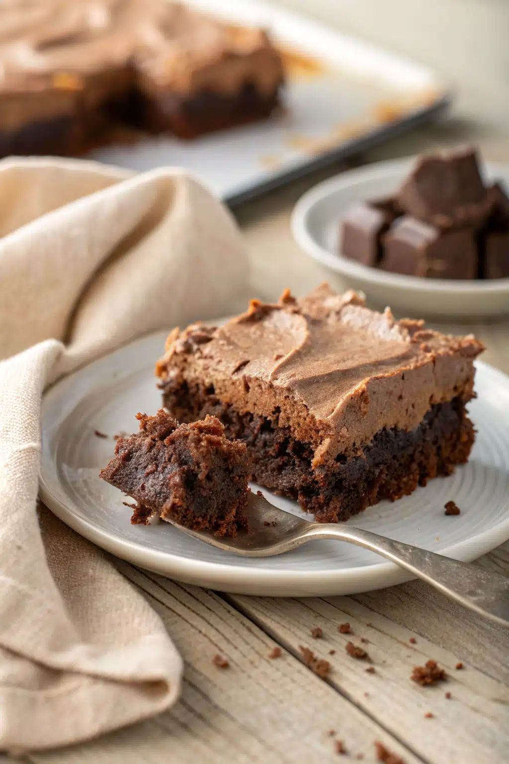 French Silk Brownies slice on plate showing perfect texture and swirl pattern