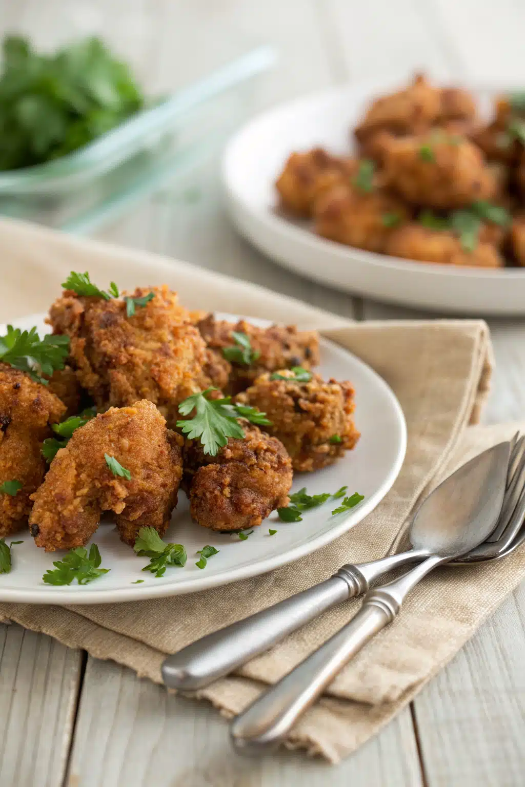 Fried Chicken Tips ingredients organized and measured on kitchen counter
