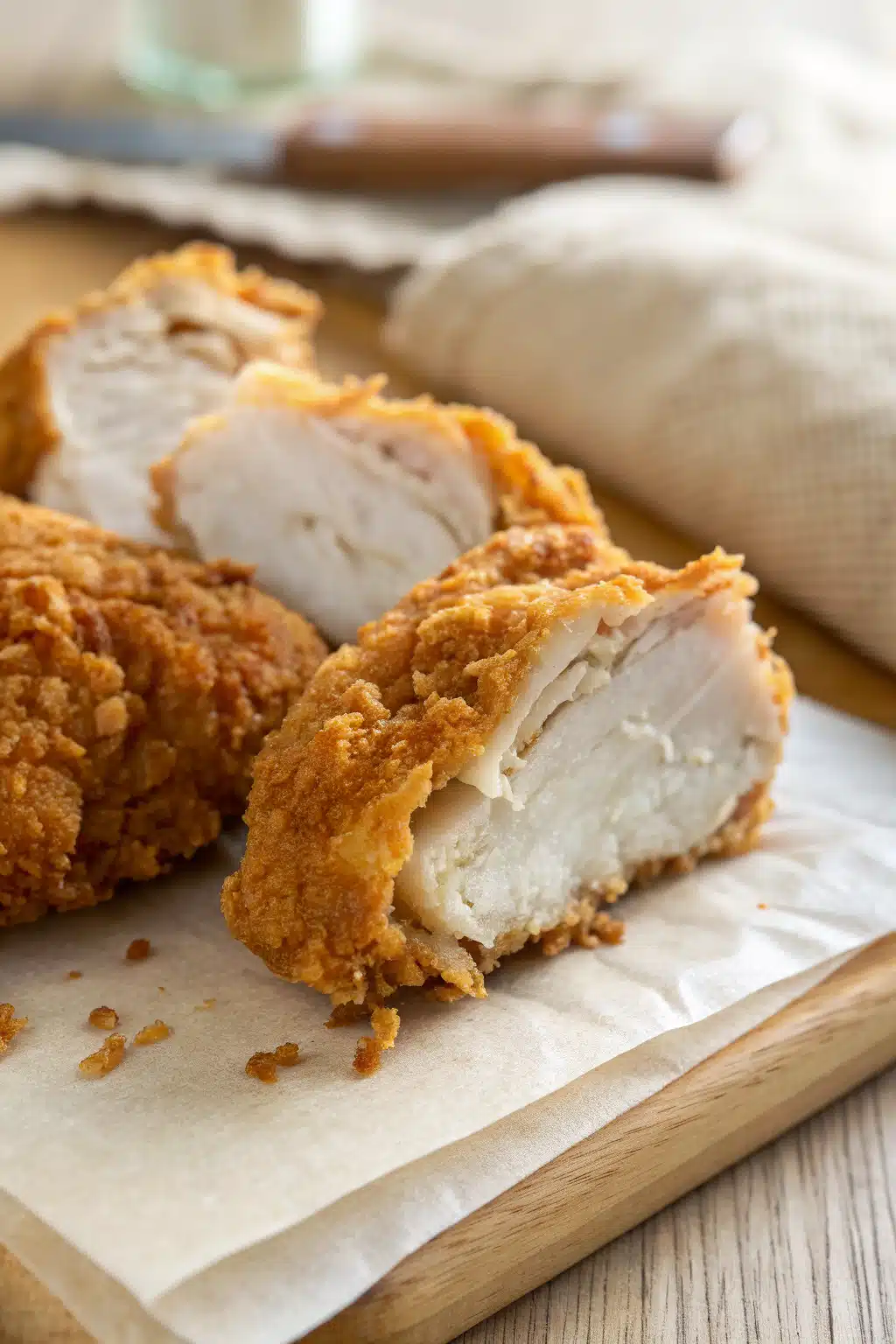 Fried Chicken Tips slice on plate showing perfect texture and swirl pattern