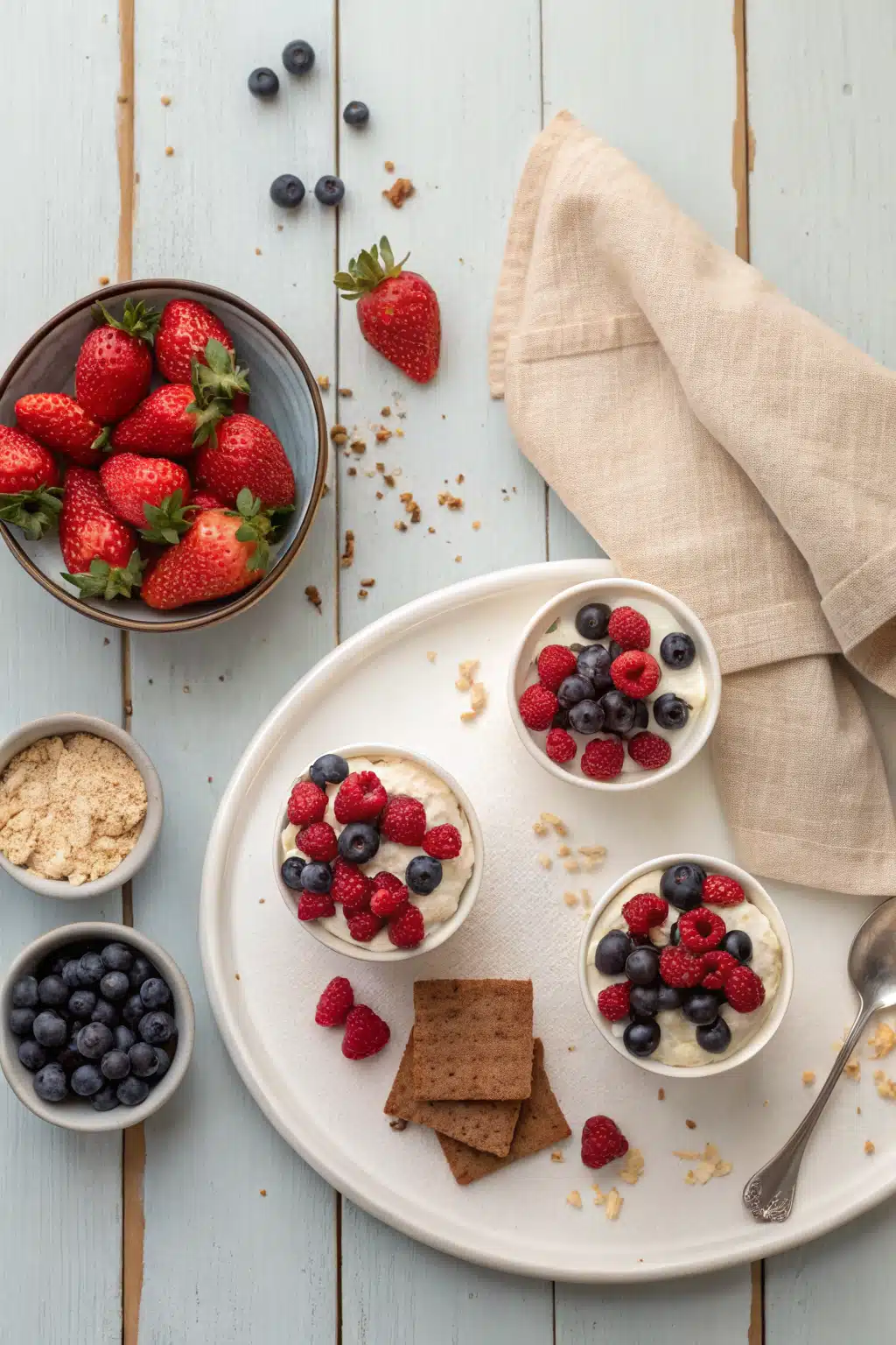No-bake frozen cake beautifully presented from an overhead angle