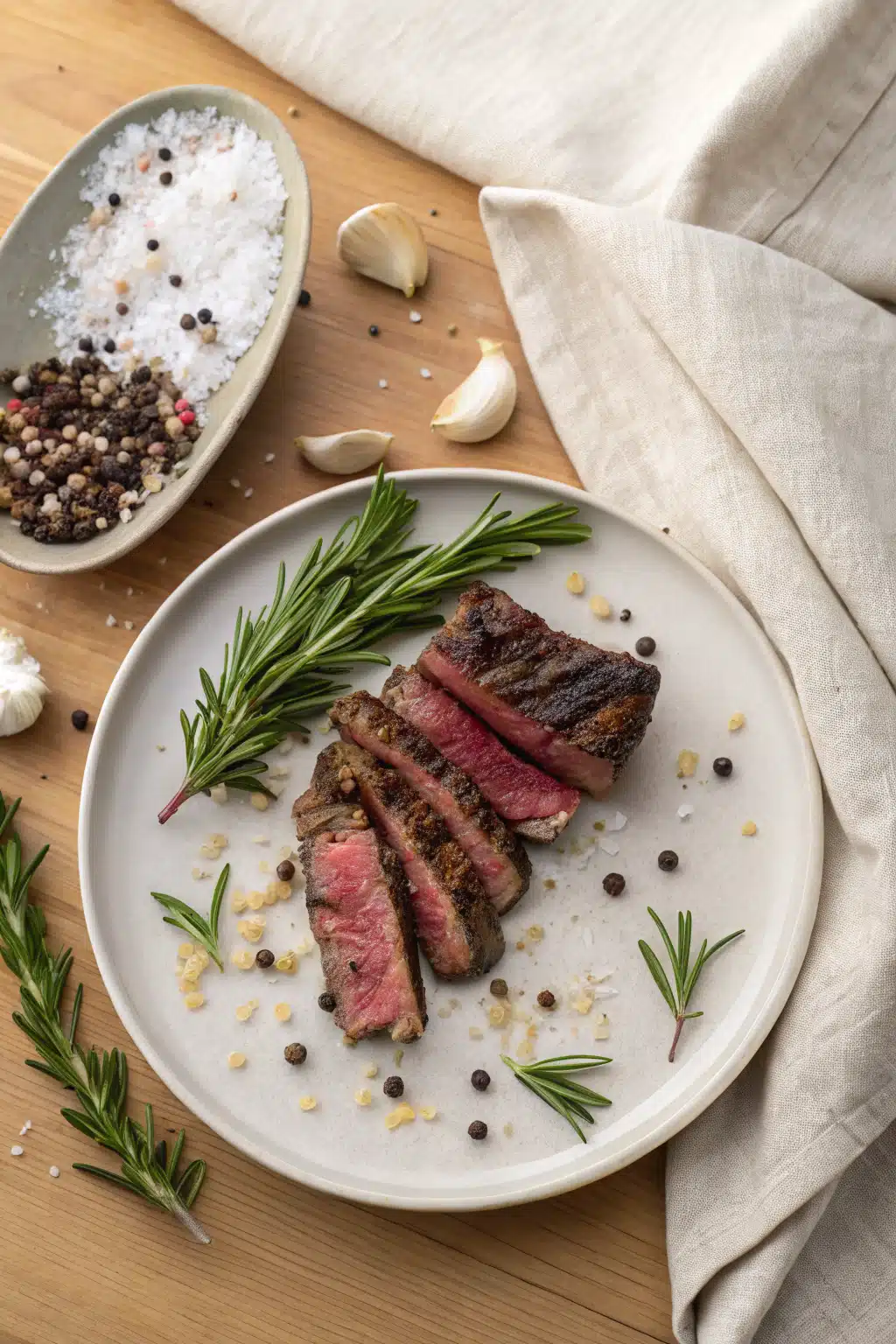 Brazilian Steak Recipe beautifully presented from an overhead angle