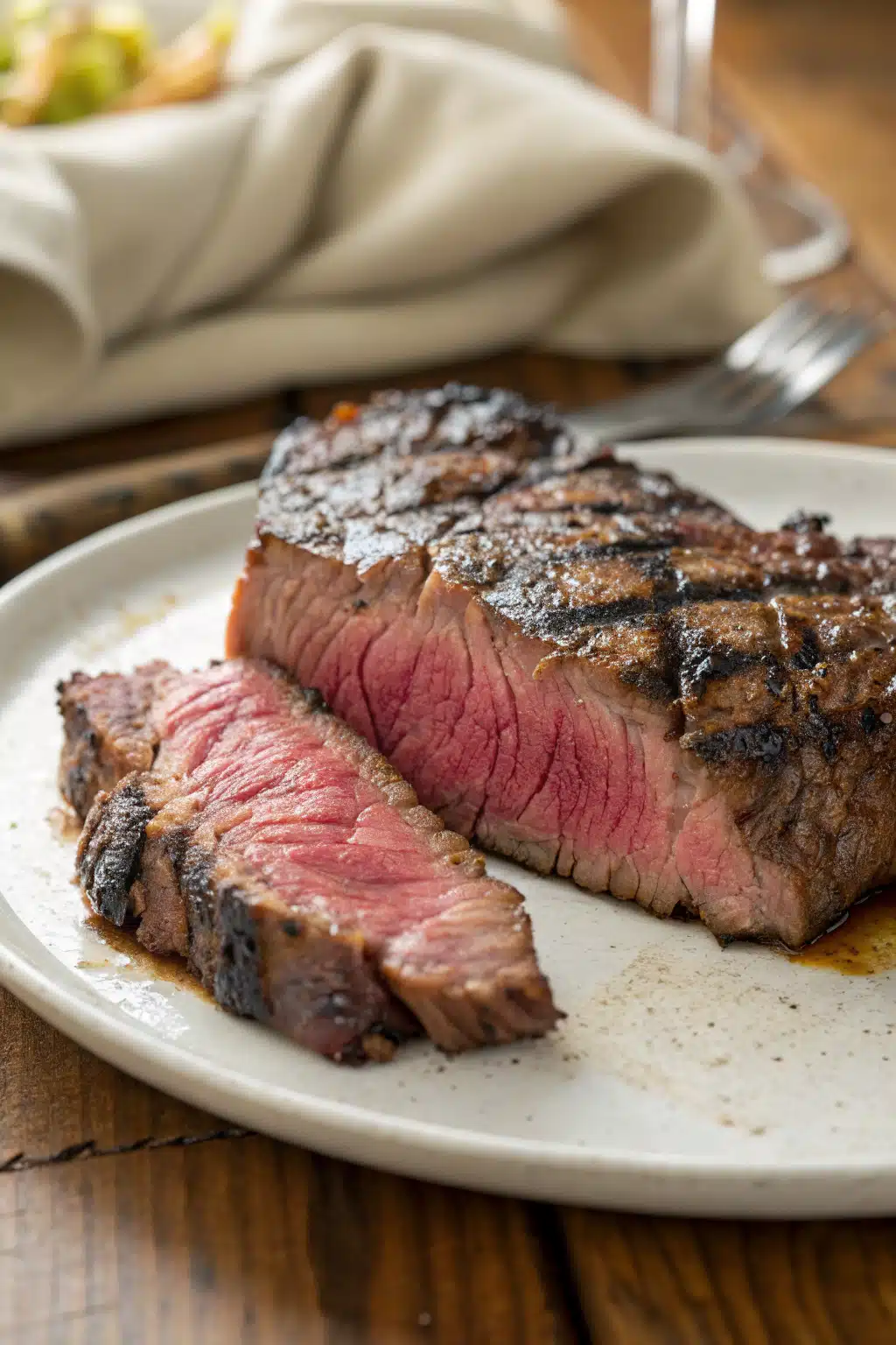 Brazilian Steak Recipe slice on plate showing perfect texture and swirl pattern