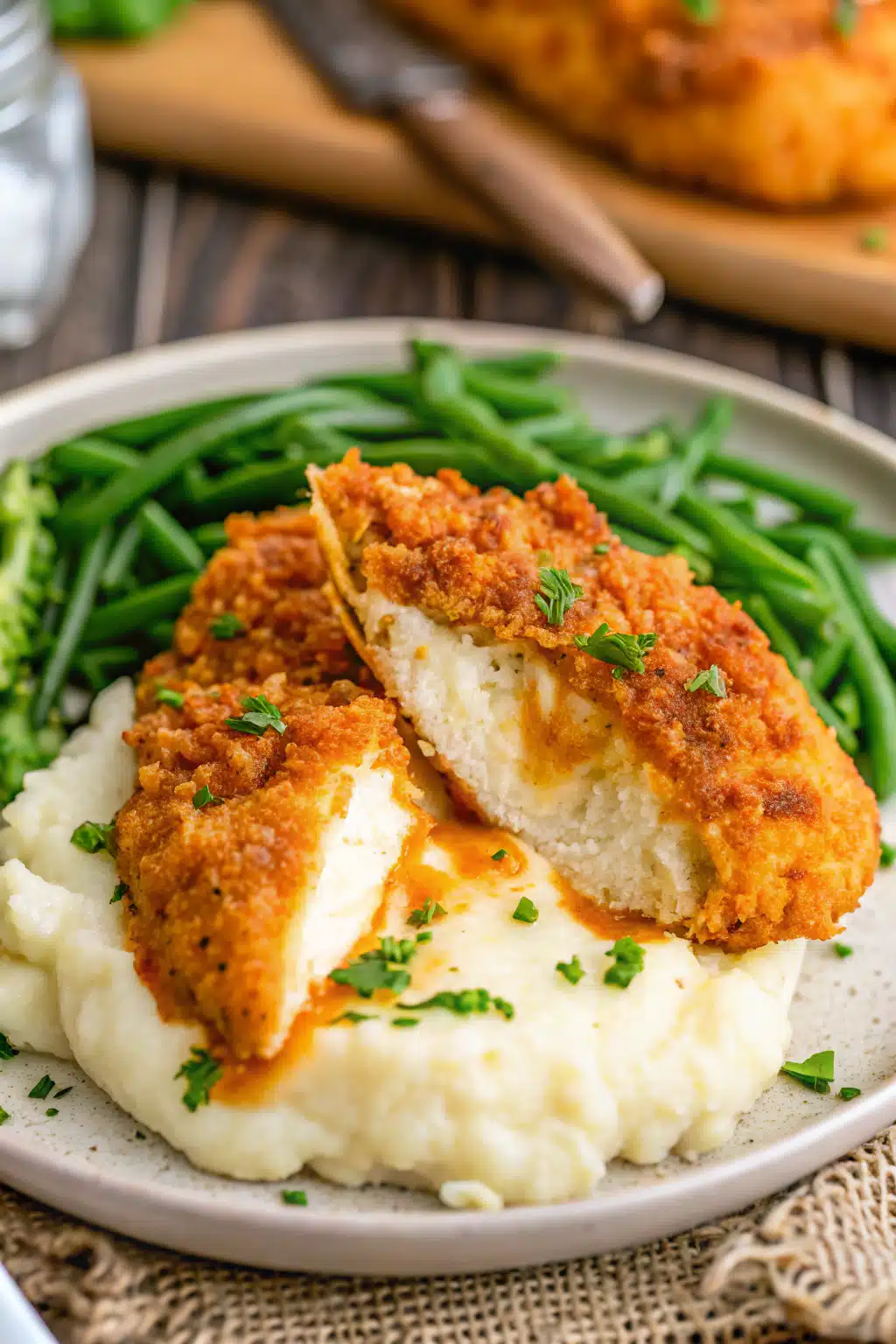 Baked Garlic Parmesan Chicken slice on plate showing perfect texture and swirl pattern