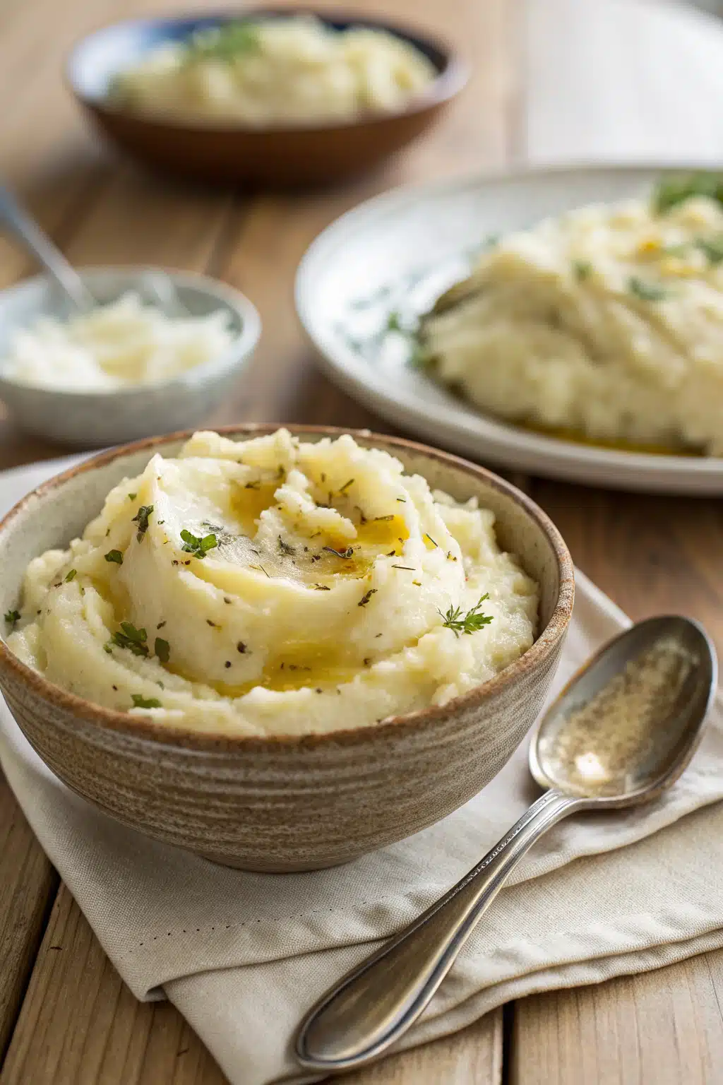 Garlic Parmesan Mashed Potatoes ingredients organized and measured on kitchen counter