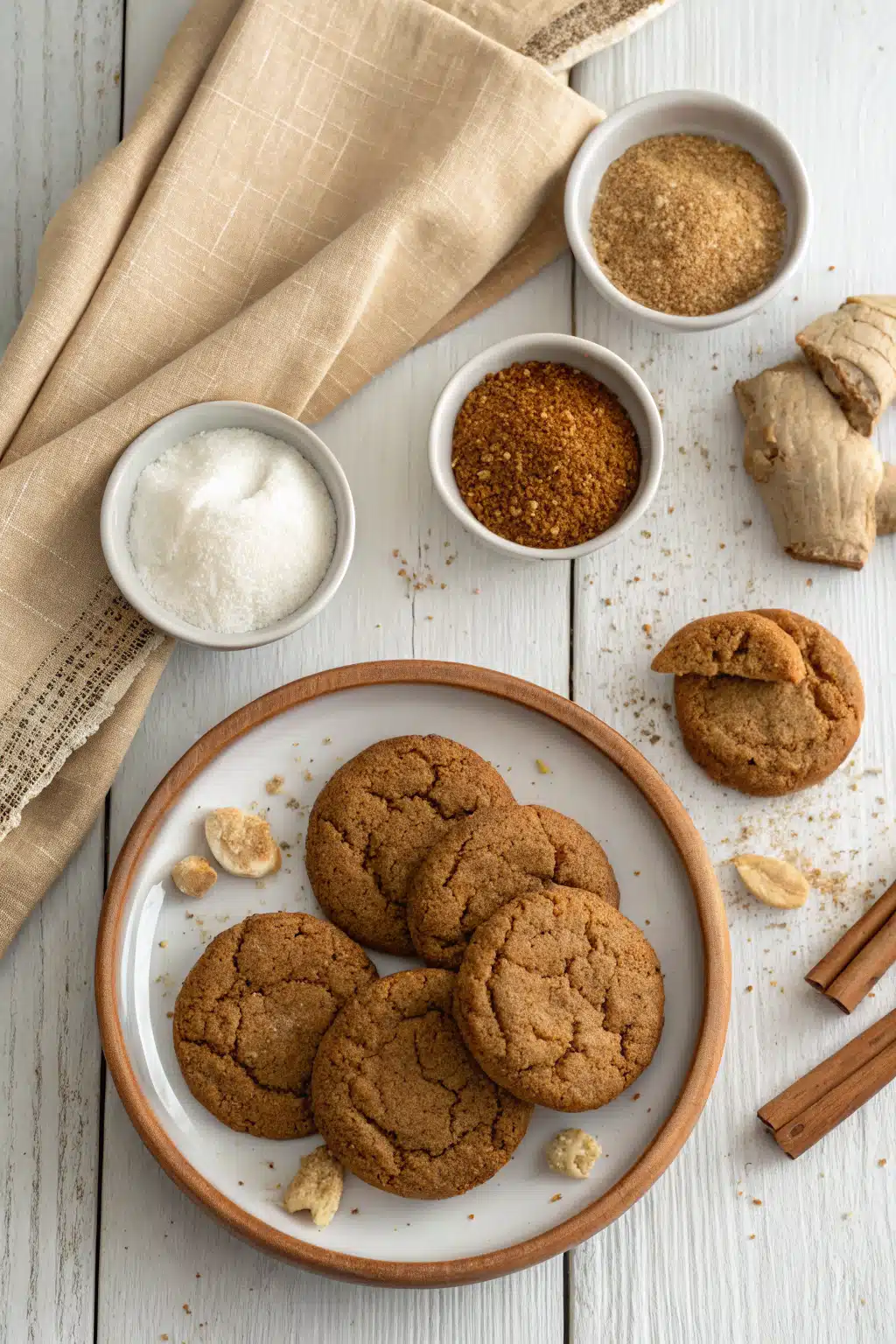 Chewy Gingerdoodle Cookies beautifully presented from an overhead angle