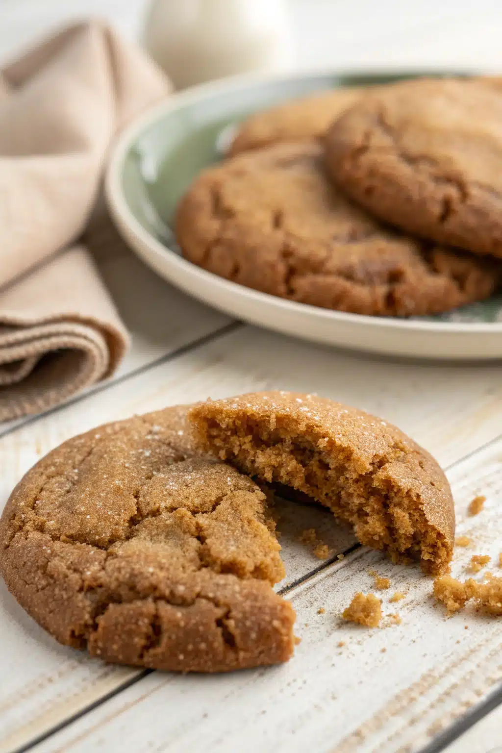 Chewy Gingerdoodle Cookies slice on plate showing perfect texture and swirl pattern