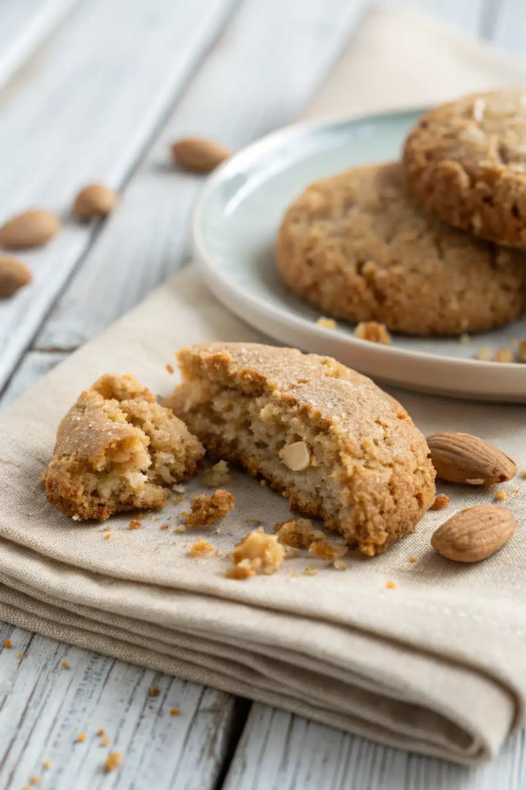 Gluten Free Almond Cookies slice on plate showing perfect texture and swirl pattern