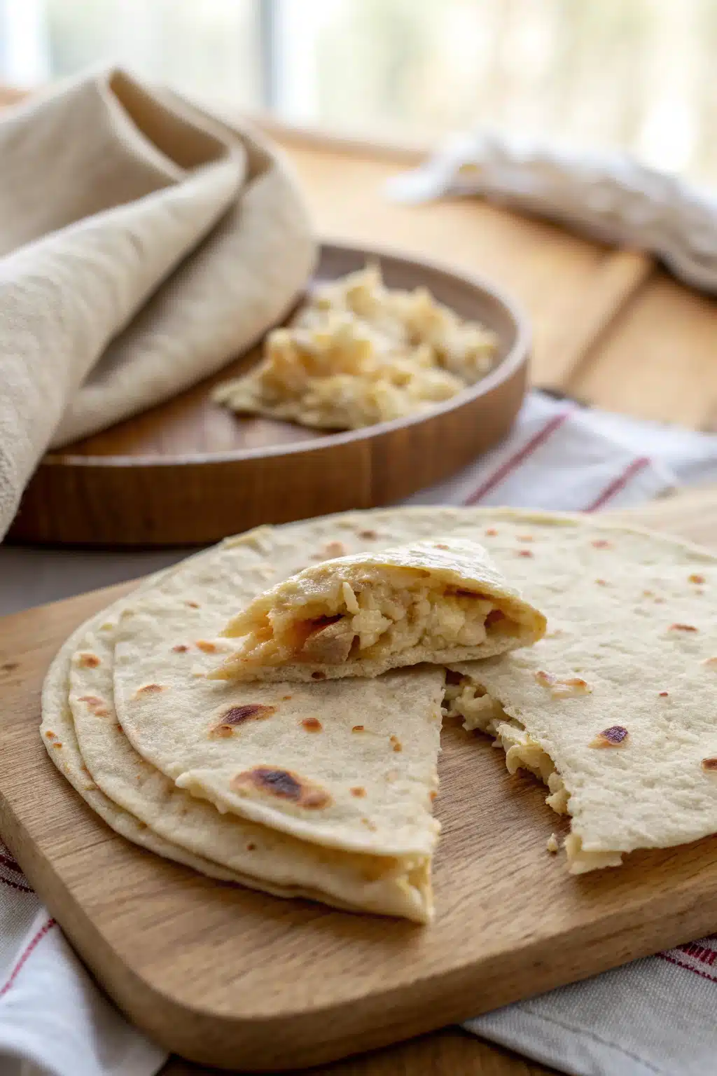 Gluten Free Tortillas slice on plate showing perfect texture and swirl pattern