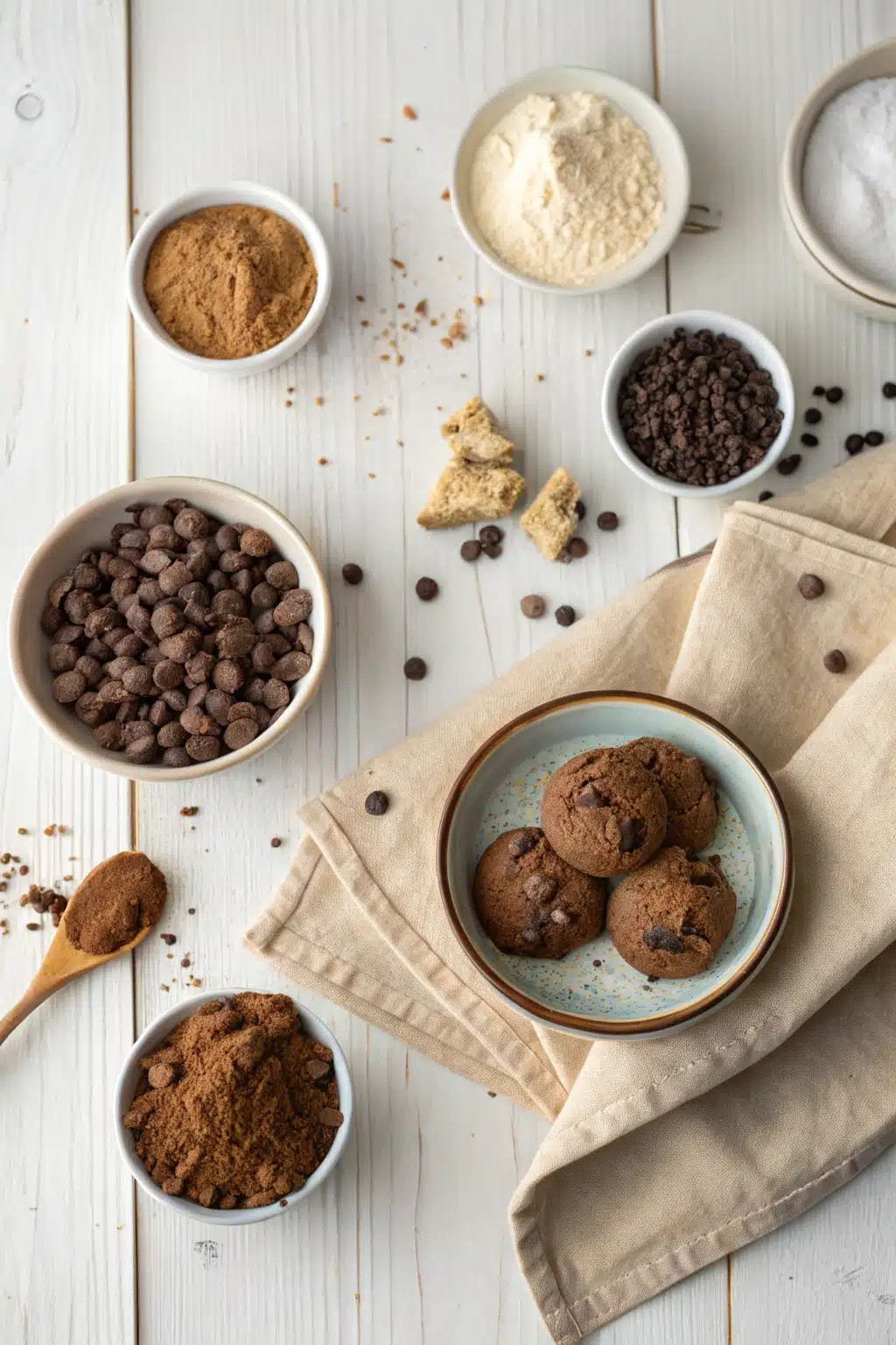 Gluten Free Fudge Cookies beautifully presented from an overhead angle