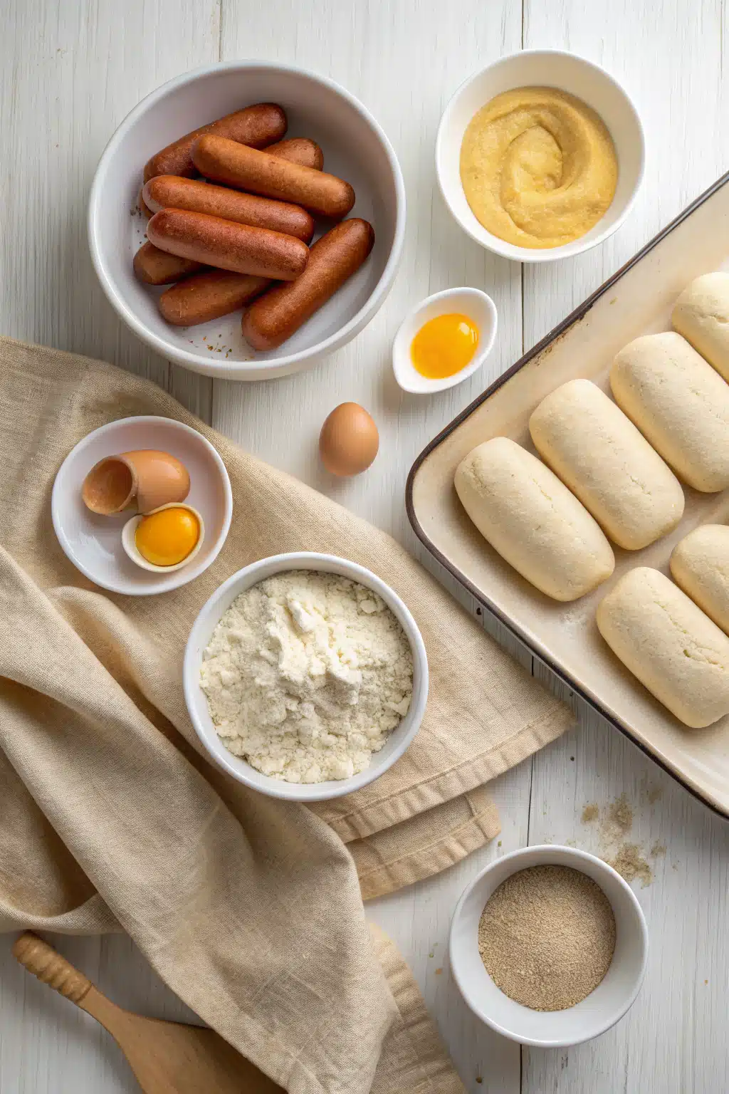 Gluten Free Hot Dog Buns beautifully presented from an overhead angle