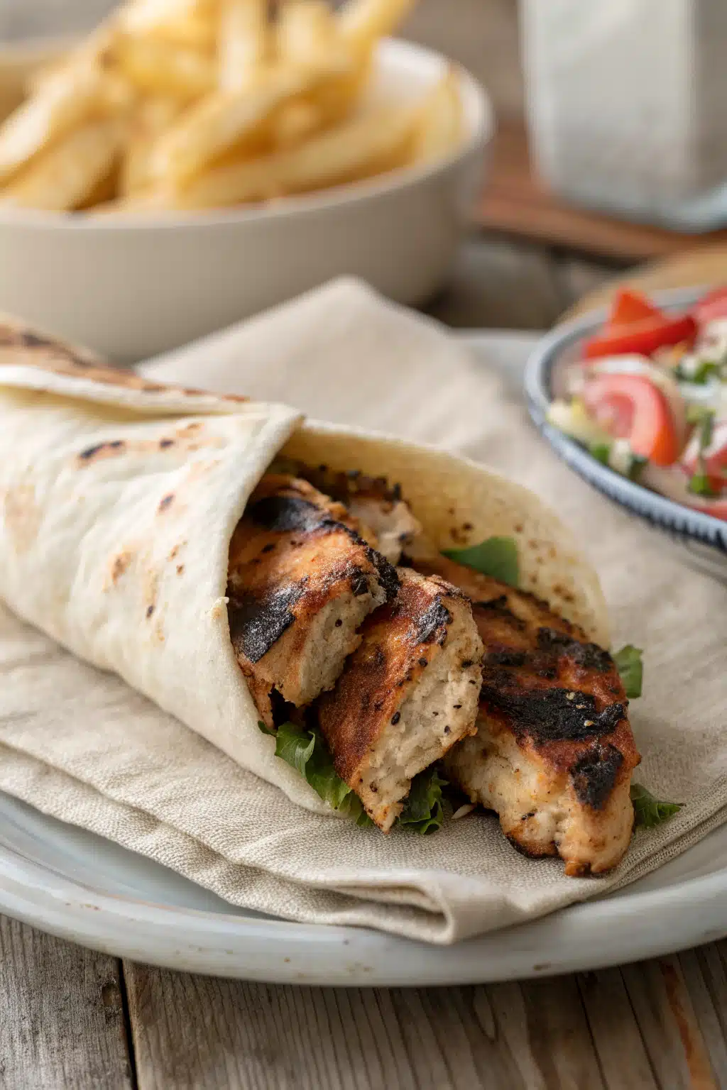 Greek Chicken Souvlaki slice on plate showing perfect texture and swirl pattern