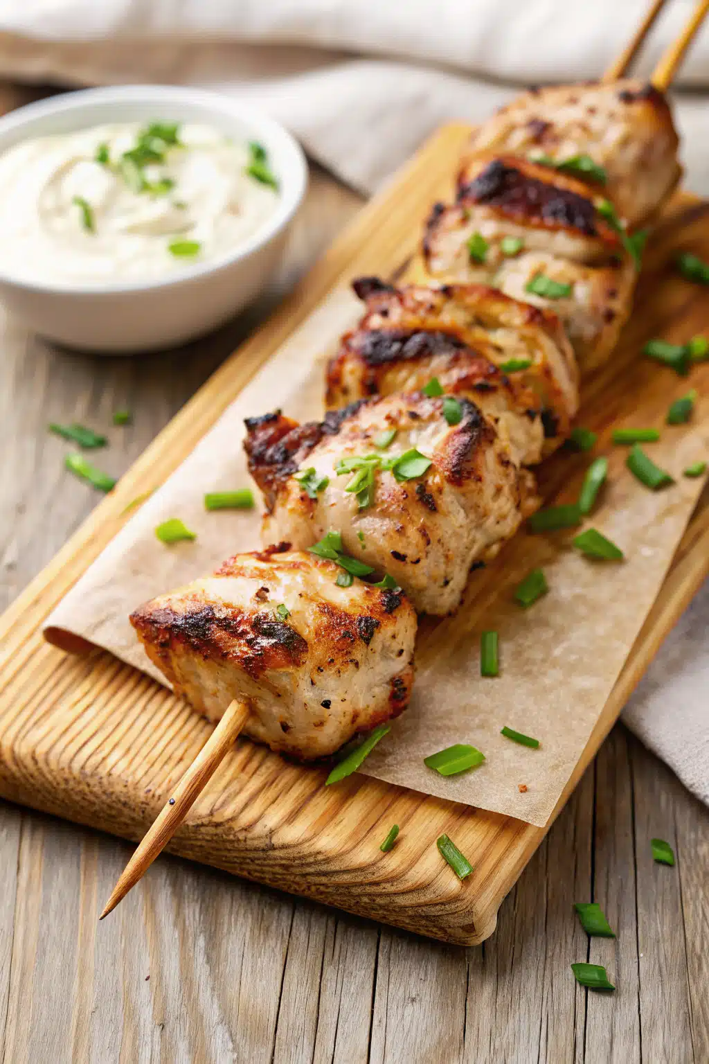 Greek Chicken Souvlaki slice on plate showing perfect texture and swirl pattern