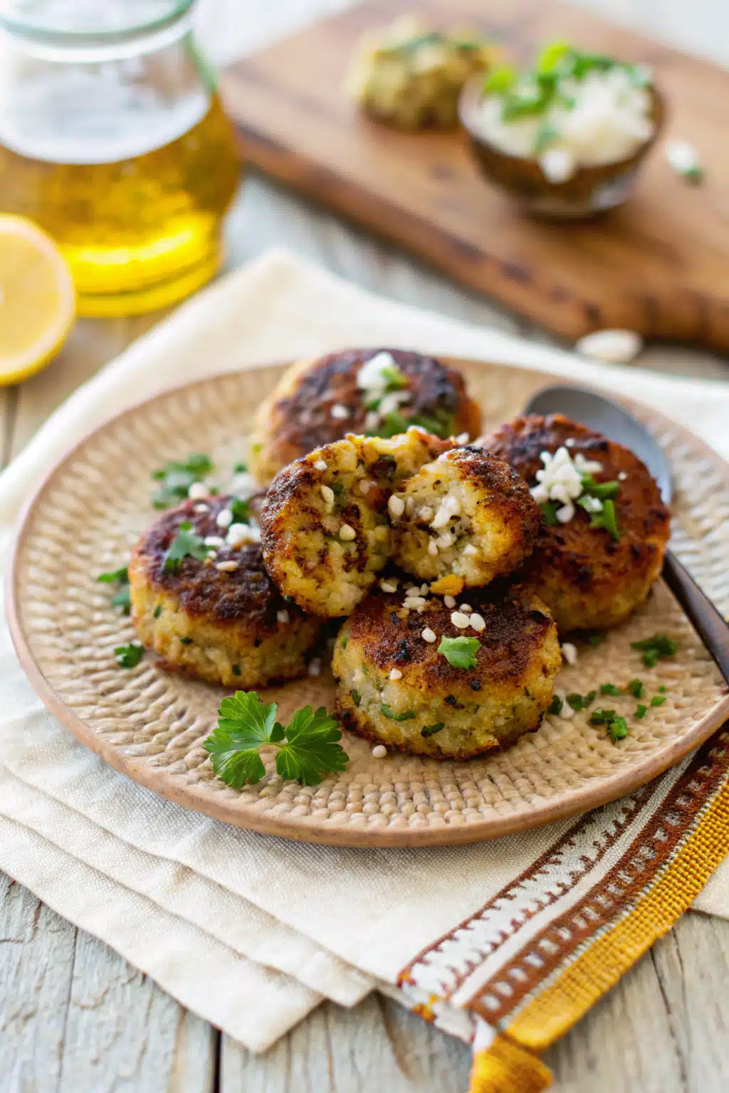 Greek Chicken Meatballs slice on plate showing perfect texture and swirl pattern