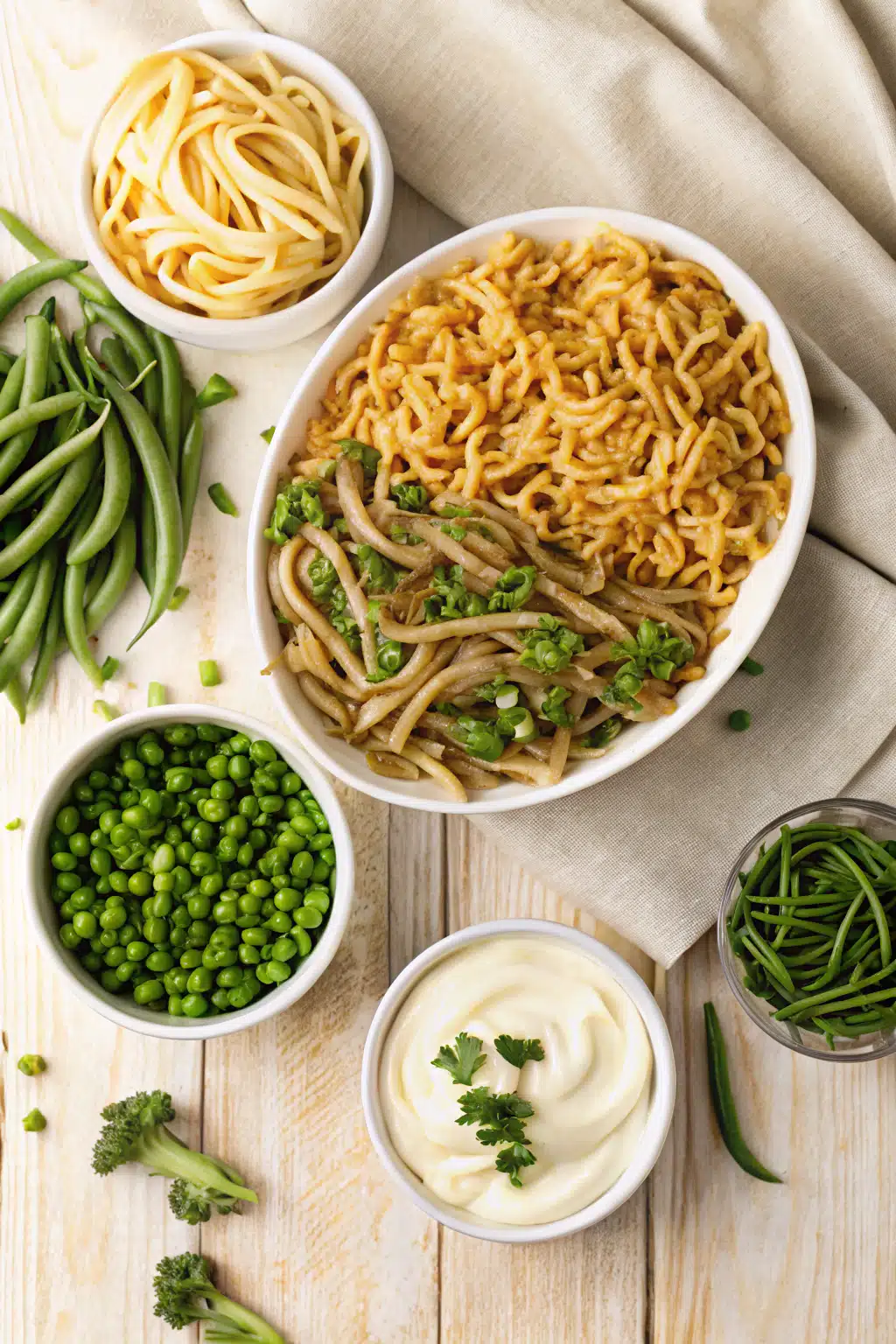Green Bean Casserole Recipe beautifully presented from an overhead angle